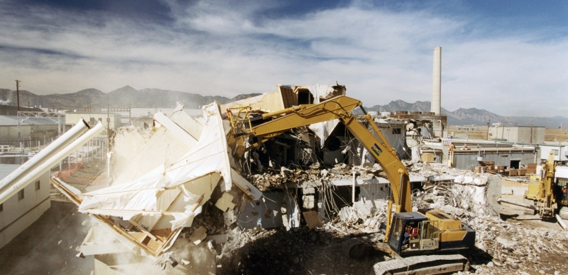 Image of demolition equipment in action.